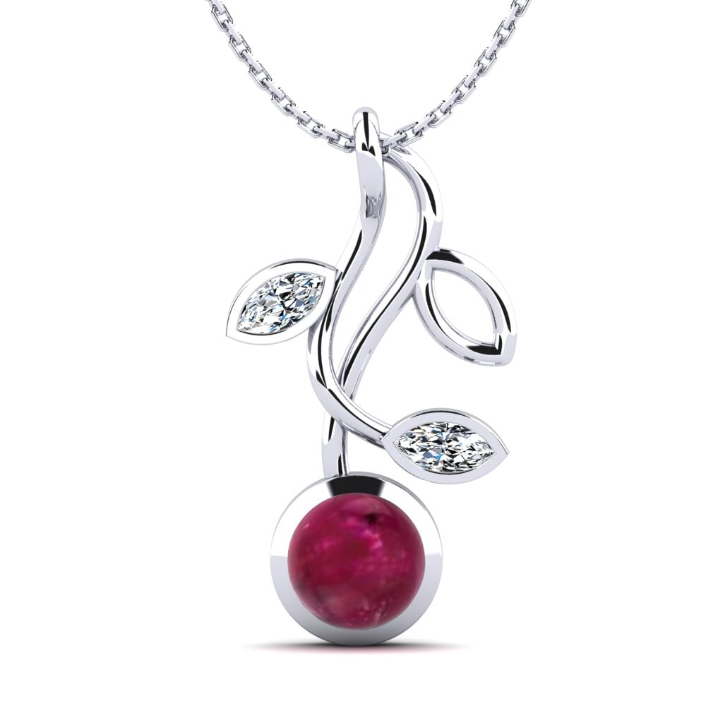 White Silver Cabochon Ruby Women's Pendant Mya