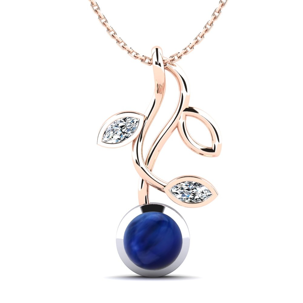 9k Oro Rosa & Blanco Zafiro Cabujón Colgante de Mujer Mya