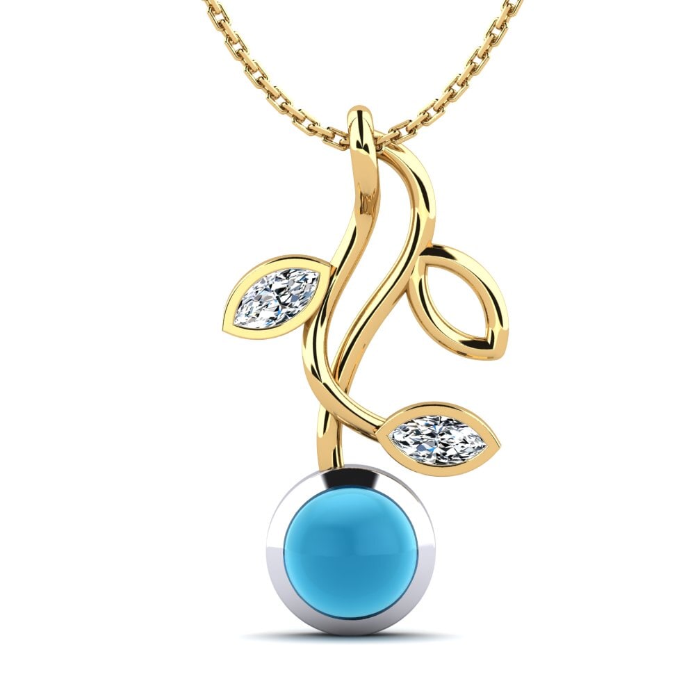 14k Oro Amarillo & Blanco Topacio Azul Cabujón Colgante de Mujer Mya