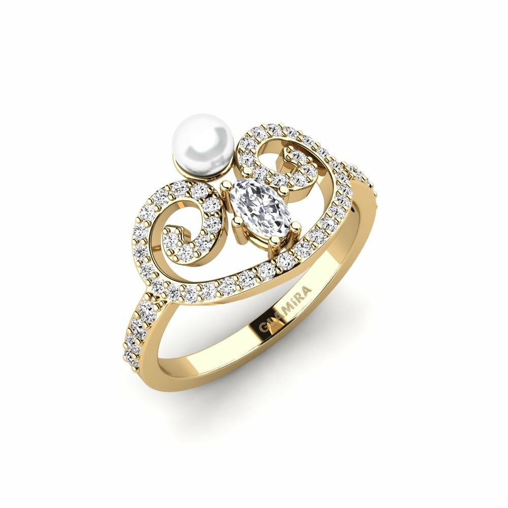 Oval 0.2 Carat Cultured Pearls Moissanite 14k Yellow Gold Ring Myedic