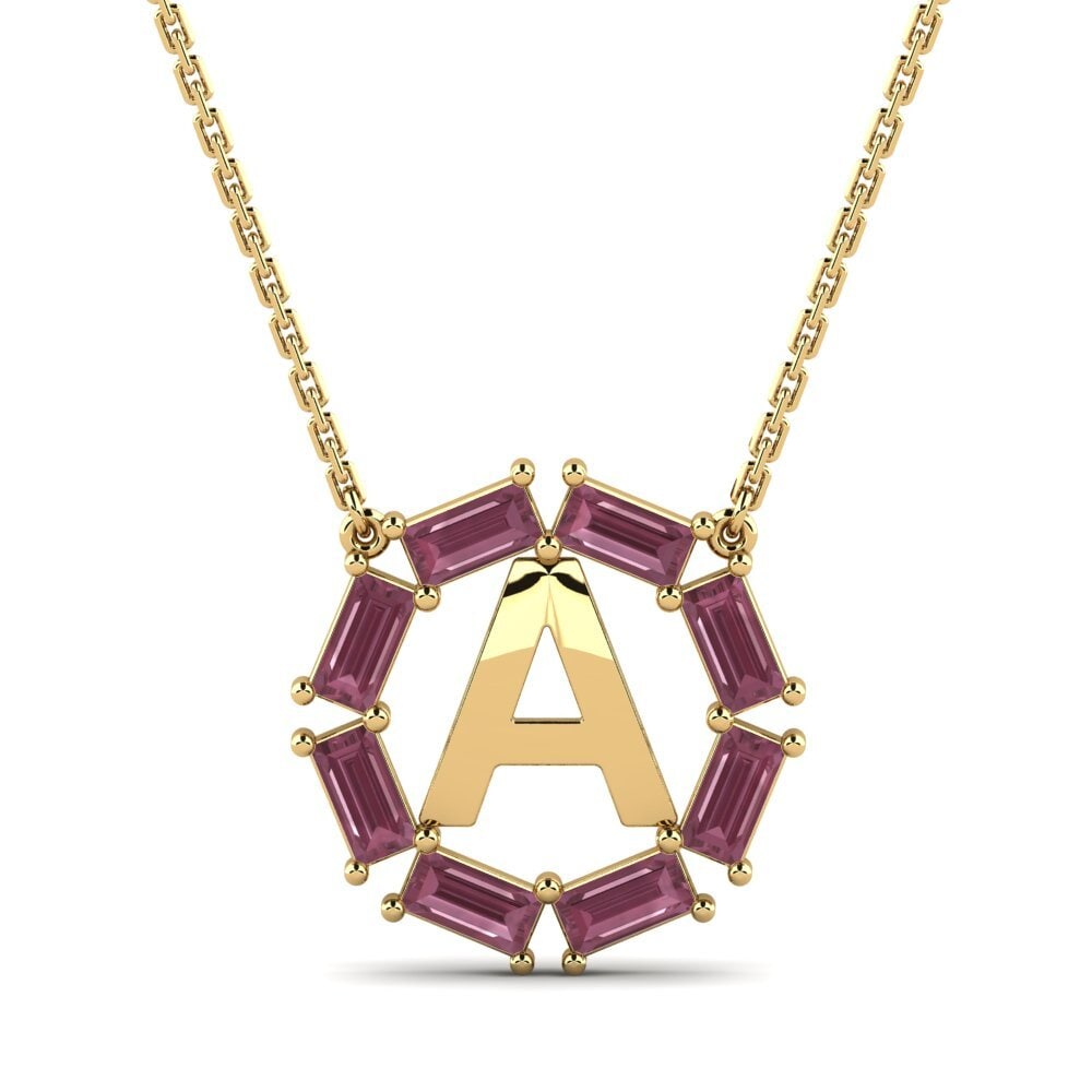 14k Oro Amarillo Granate Rhodolite Collar de Mujer Myrtice A