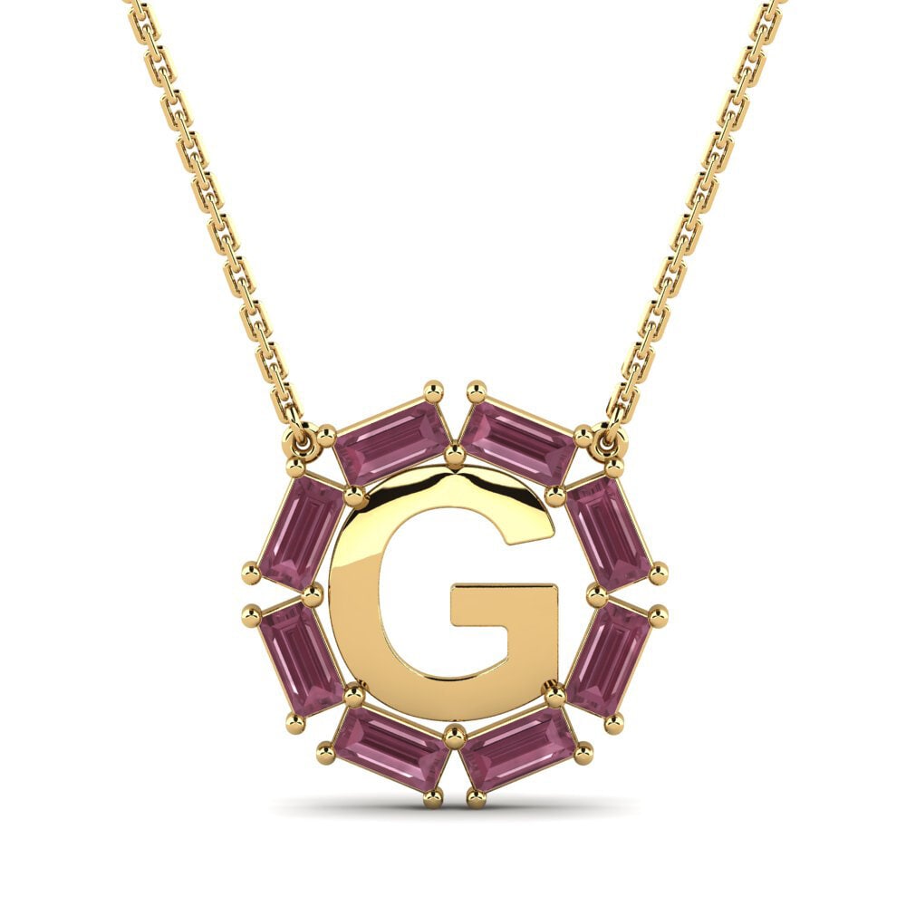 14k Oro Amarillo Granate Rhodolite Collar de Mujer Myrtice G