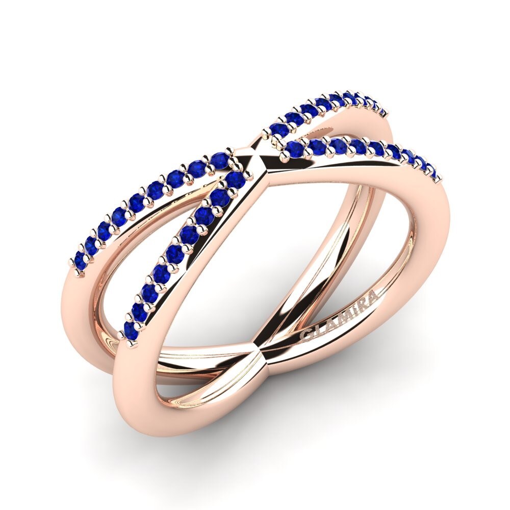 14k Oro Rosa Circonita Azul Oscuro Anillo Mytris