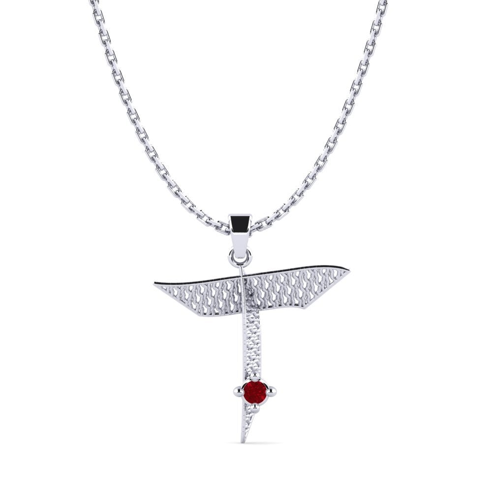 950 Palladium Roter Zirkonia Damen anhänger Nadet - T