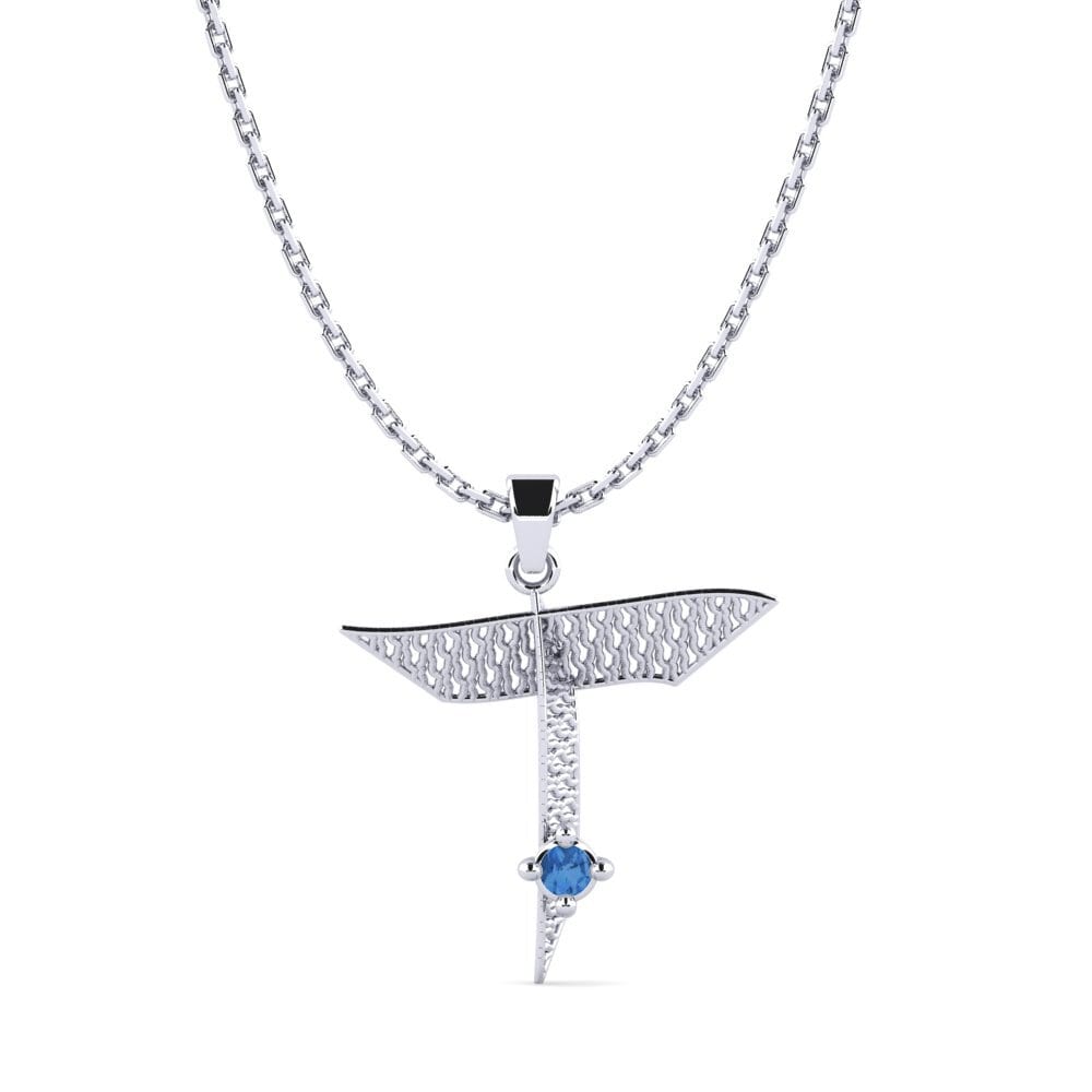 950 Palladium Dunkelblauer Zirkonia Damen anhänger Nadet - T
