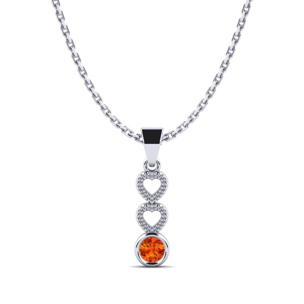 14k Oro Blanco Zafiro Naranja Colgante de Mujer Nagoya