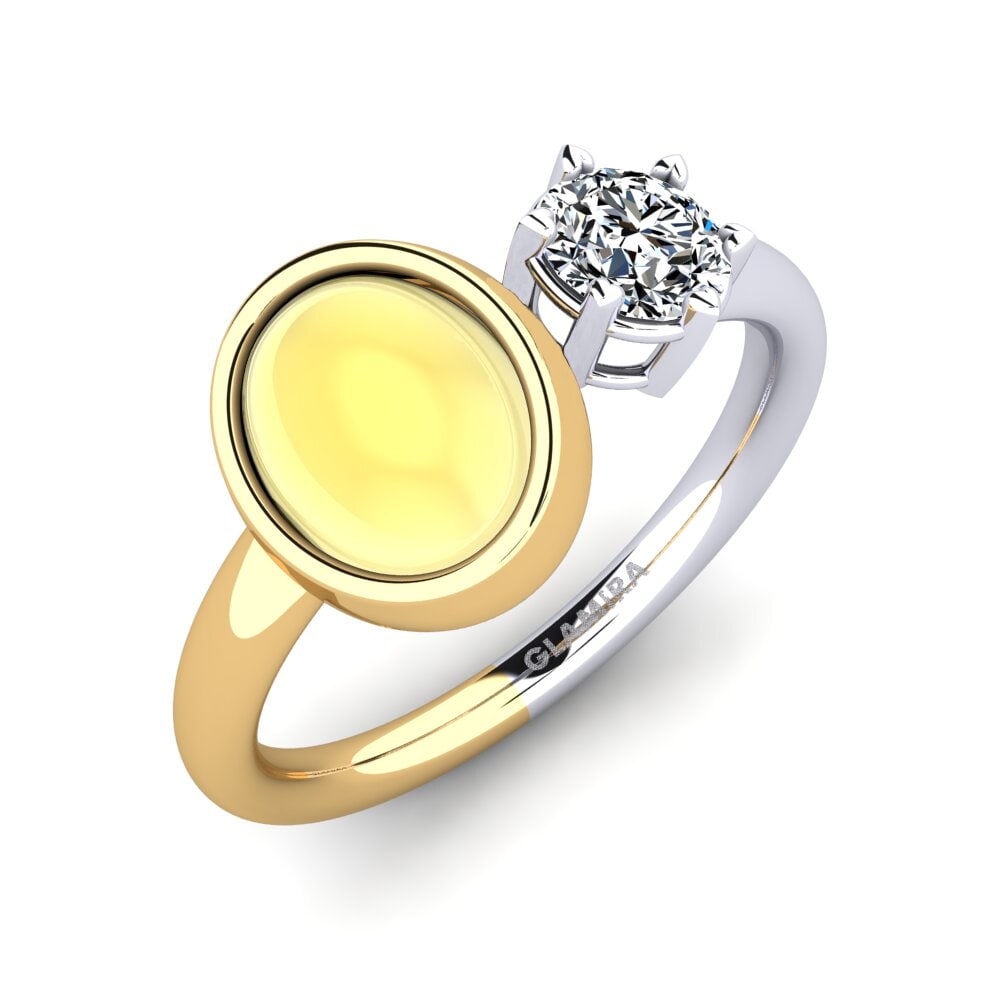 Or Blanc & Jaune 14k Topaze Citron Cabochon Bague Narella