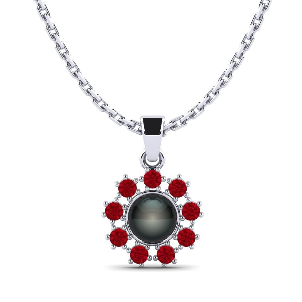 950 Palladium Red Zirconia Women's Pendant Narewos