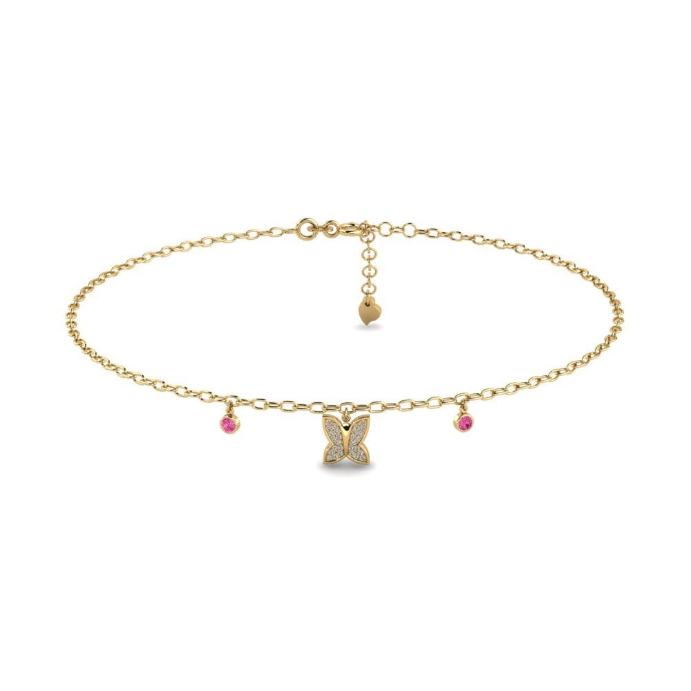 14ct Yellow Gold Pink Tourmaline Women's Anklet Nation