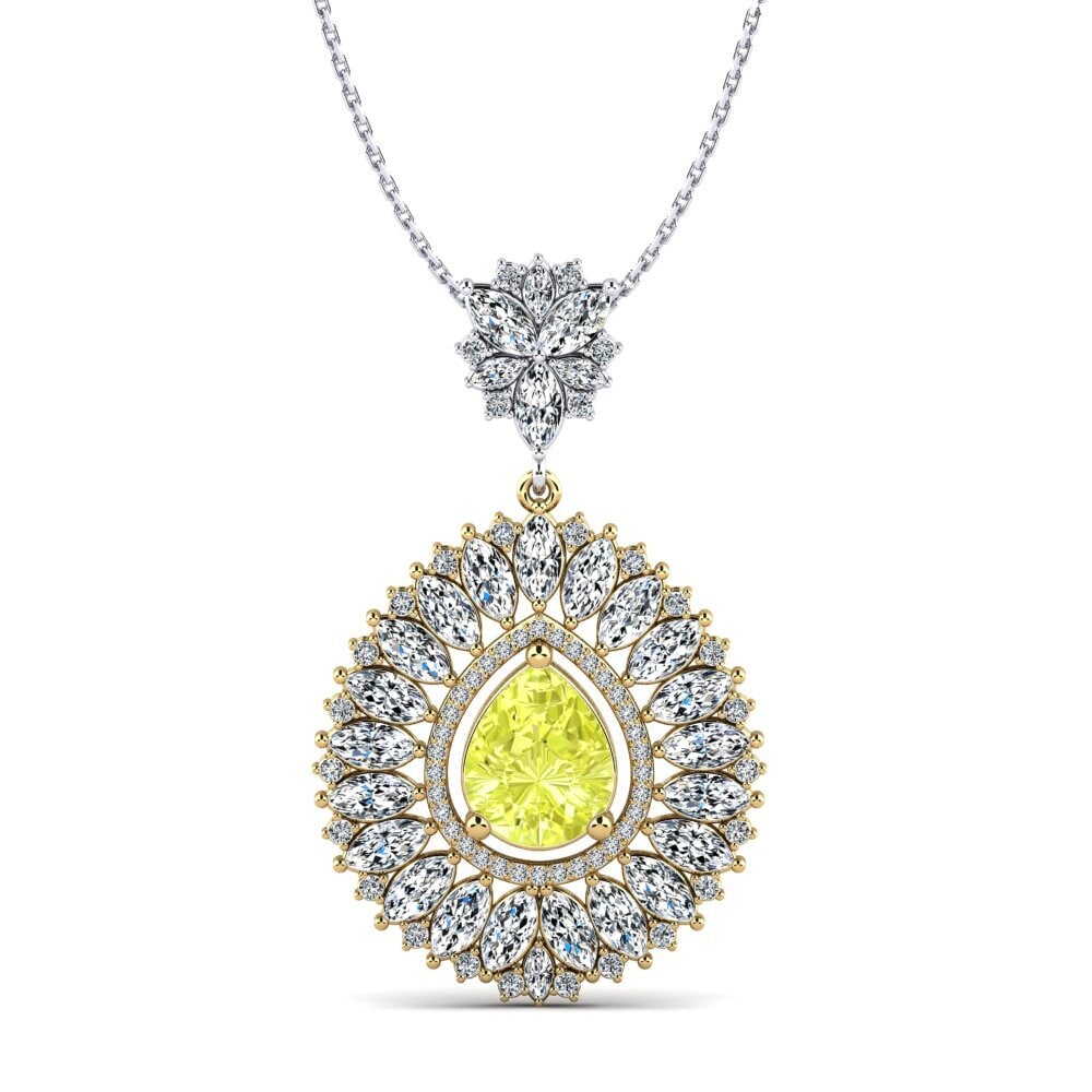 14ct Yellow & White Gold Lemon Quartz Women's Pendant Natisha