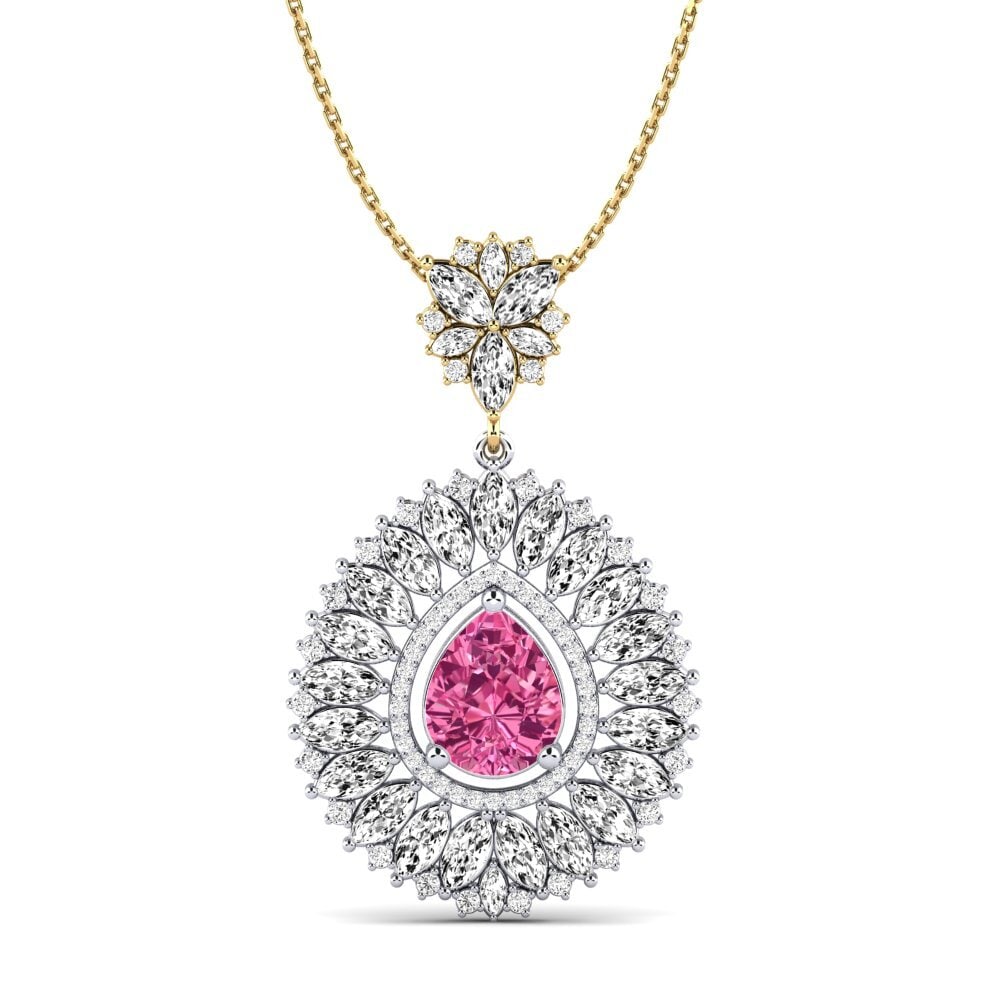 14k Oro Blanco & Amarillo Turmalina rosa Colgante de Mujer Natisha