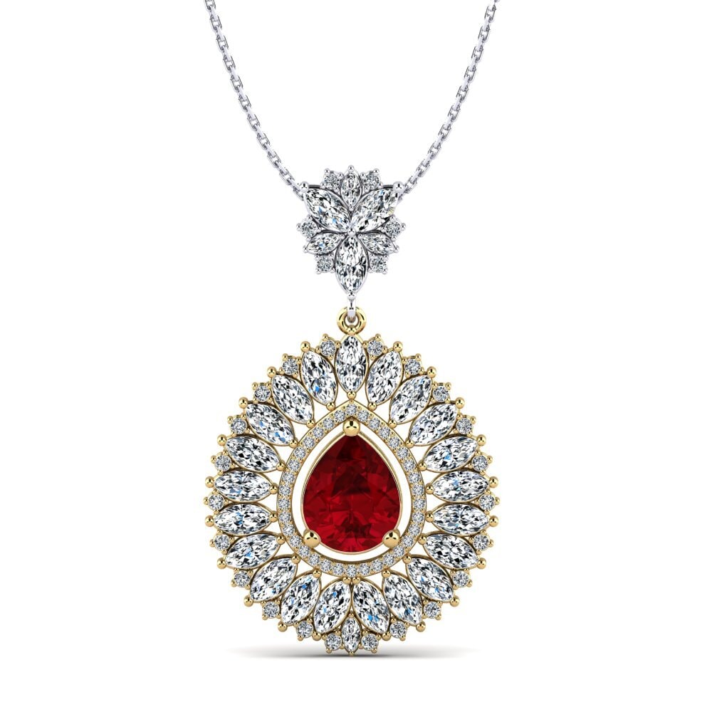 18k Oro Amarillo & Blanco Circonita Roja Colgante de Mujer Natisha
