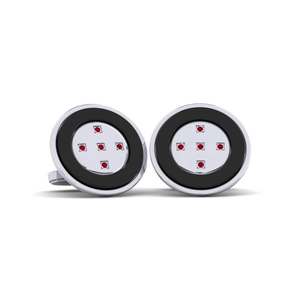 9ct White Gold Red Zirconia Cufflink Naval