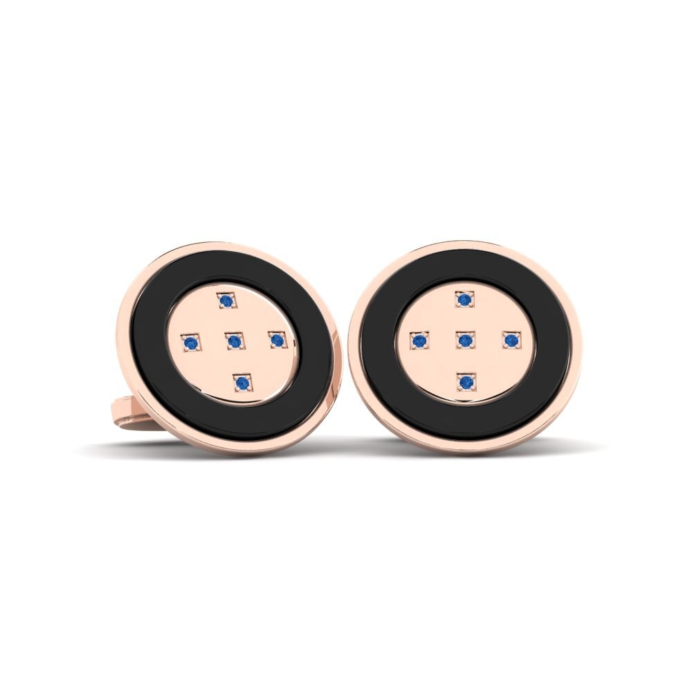 14ct Rose Gold Dark Blue Zirconia Cufflink Naval