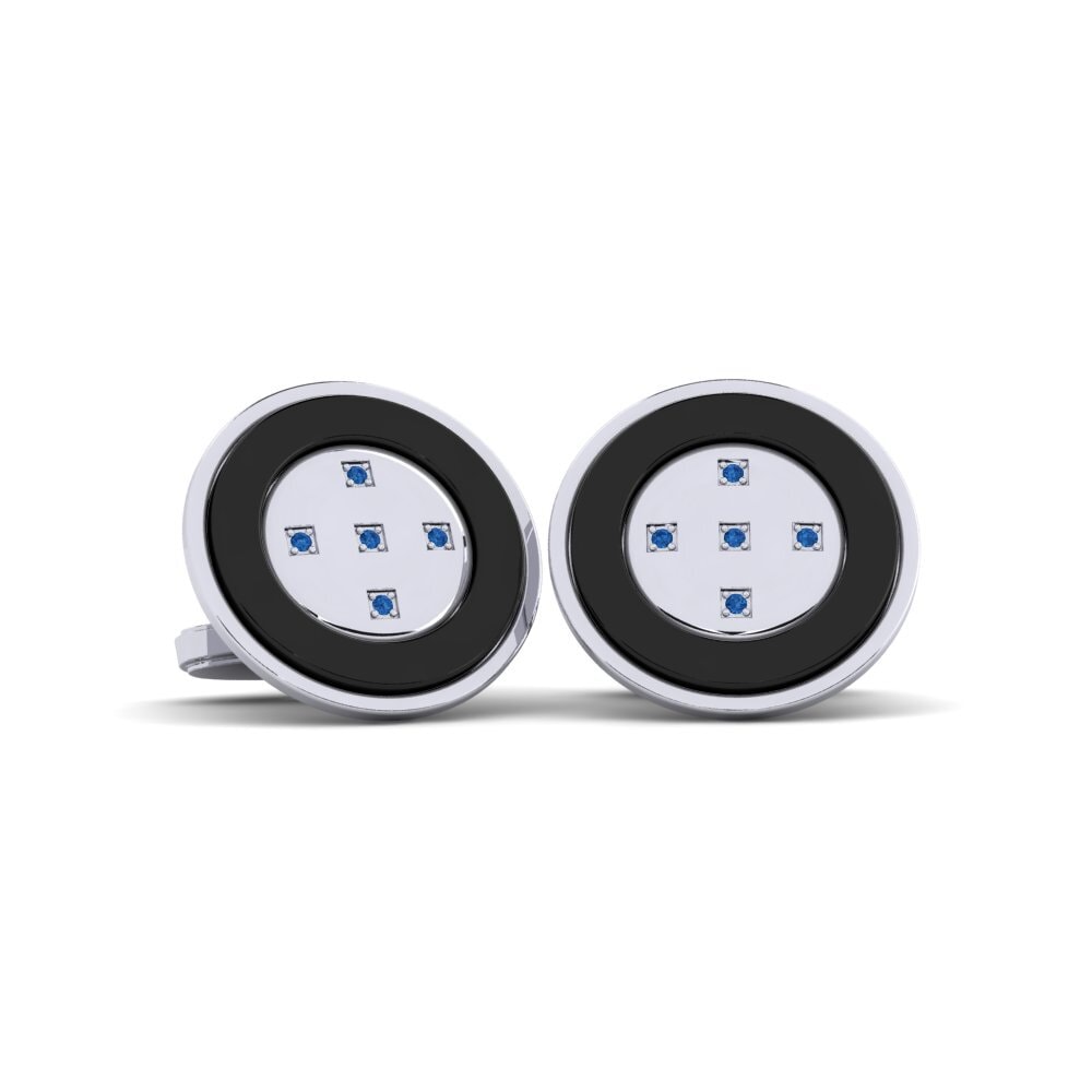 White Silver Dark Blue Zirconia Cufflink Naval