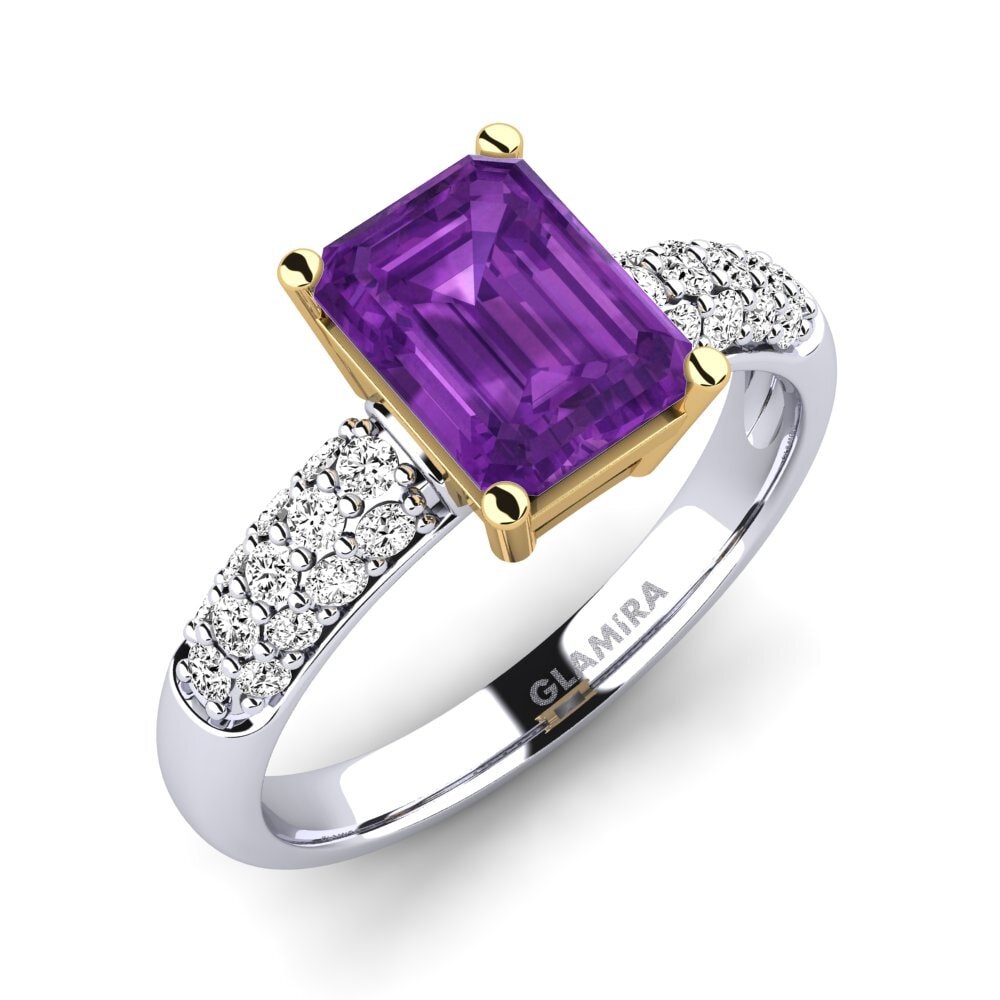 14k Oro Blanco & Amarillo Amatista Anillo de compromiso Navarra