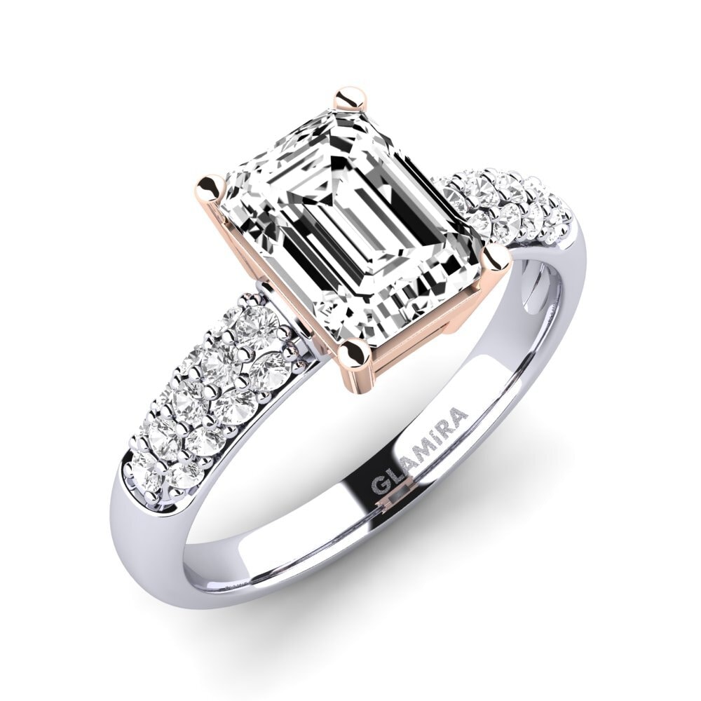 18k Oro Blanco & Rosa Moissanita Anillo de compromiso Navarra