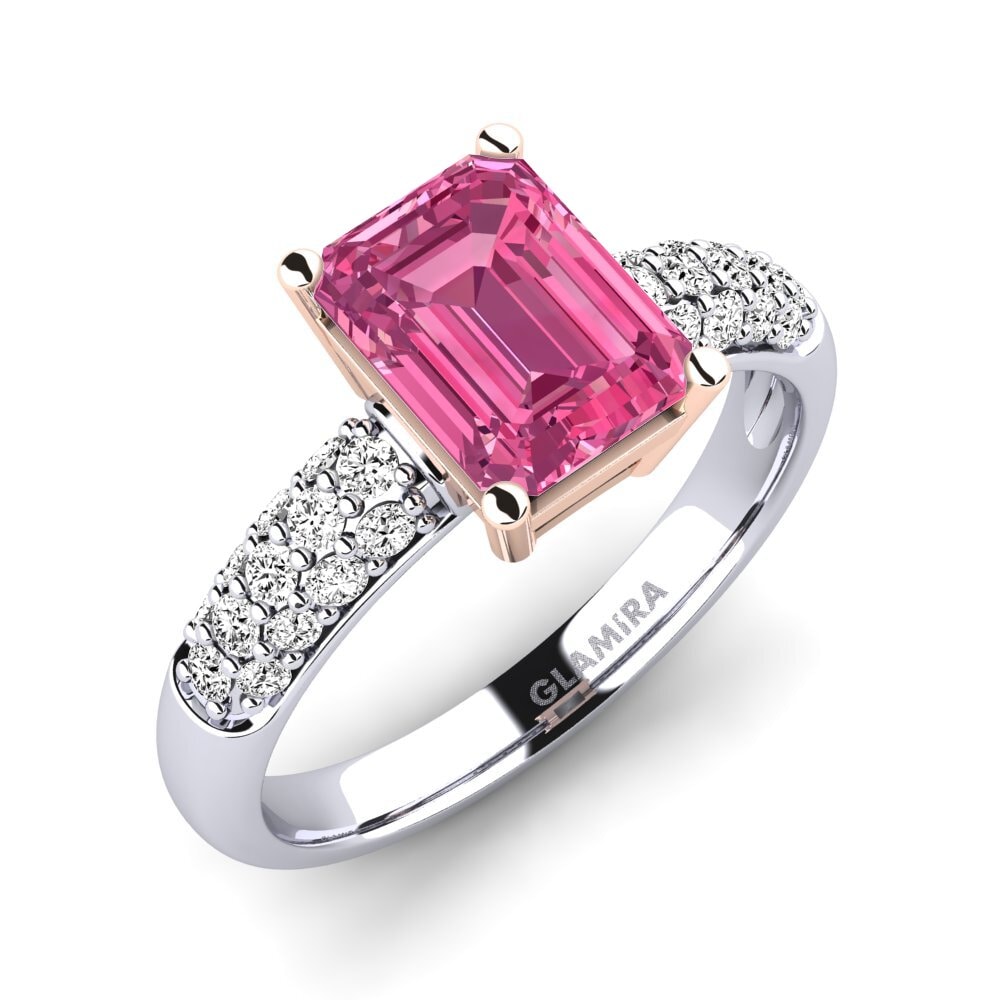 18k Oro Blanco & Rosa Turmalina rosa Anillo de compromiso Navarra