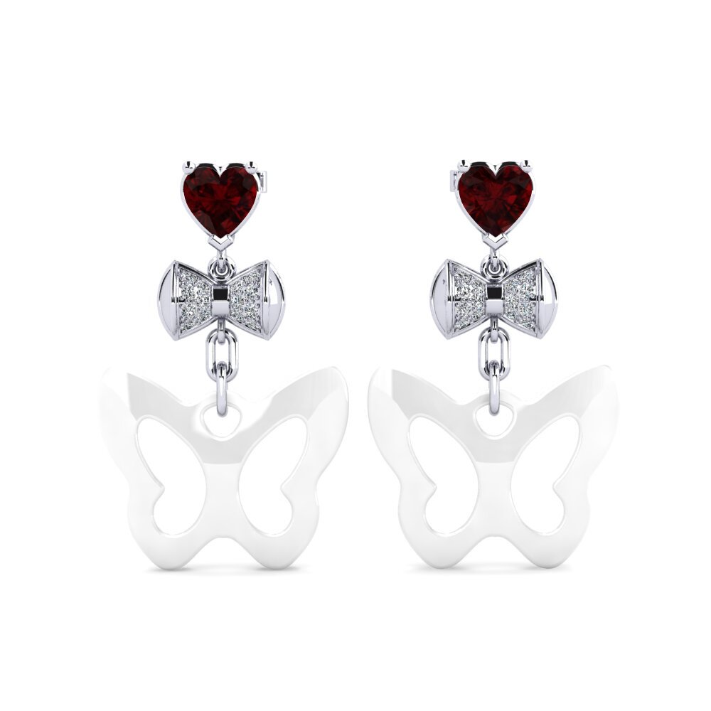 18ct White Gold Garnet Women's Earring Nea