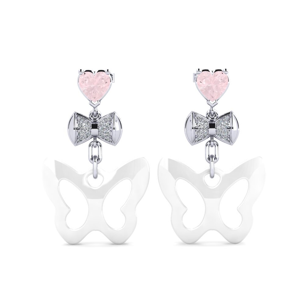 White Silver Rose Quartz Women's Earring Nea
