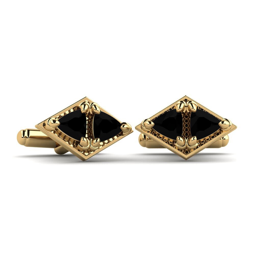 585 Gult Guld Sort Diamant Manchetknap Nefertiti