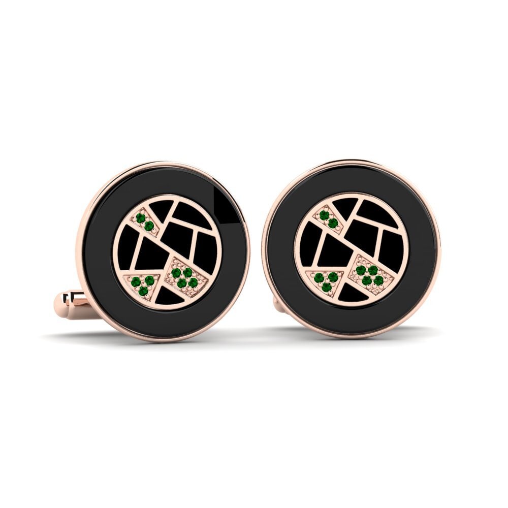 14ct Rose Gold Green Zirconia Cufflink Neider