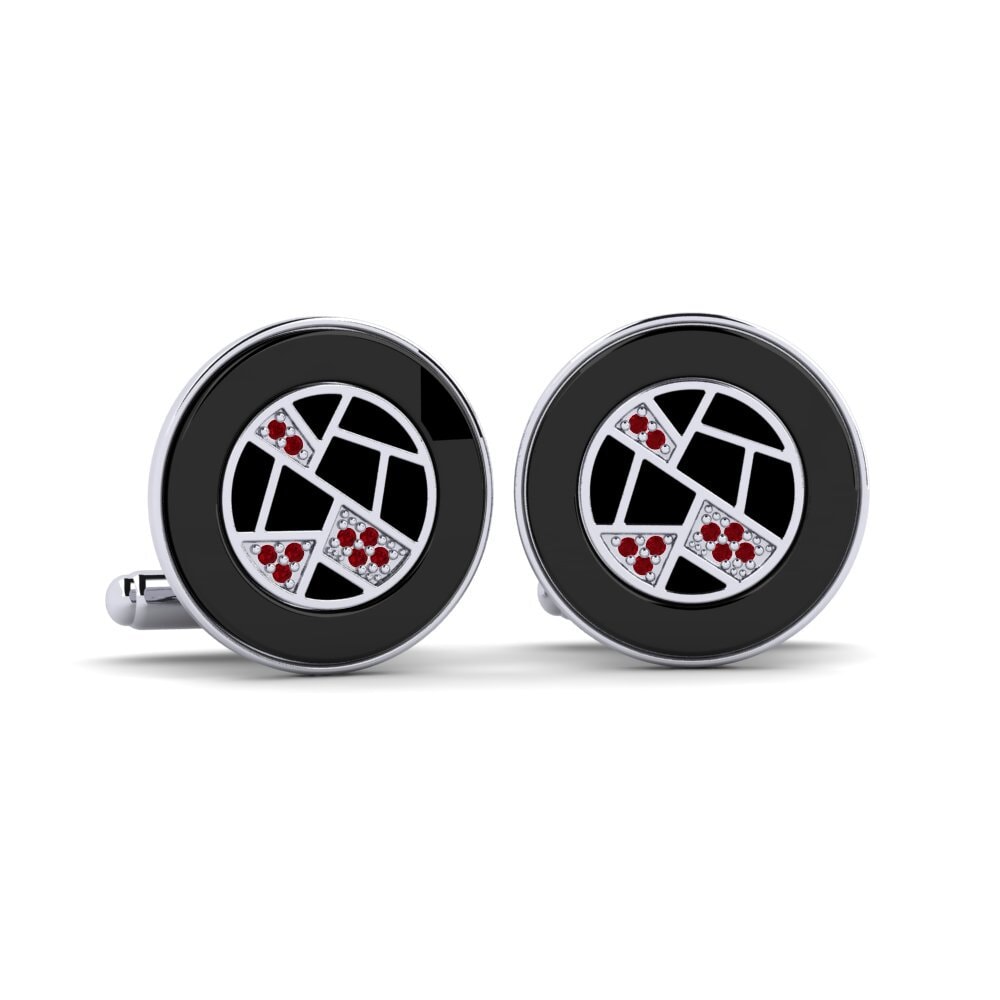 9ct White Gold Red Zirconia Cufflink Neider