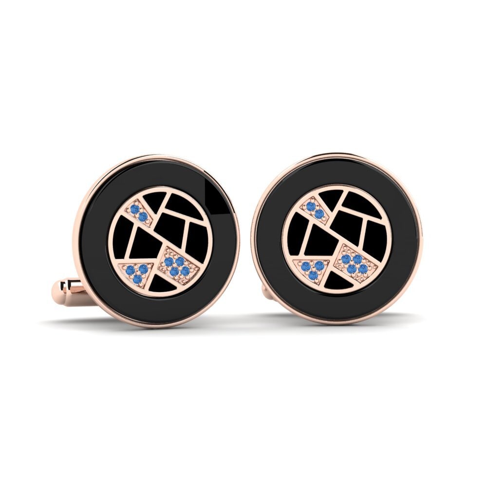 14ct Rose Gold Dark Blue Zirconia Cufflink Neider