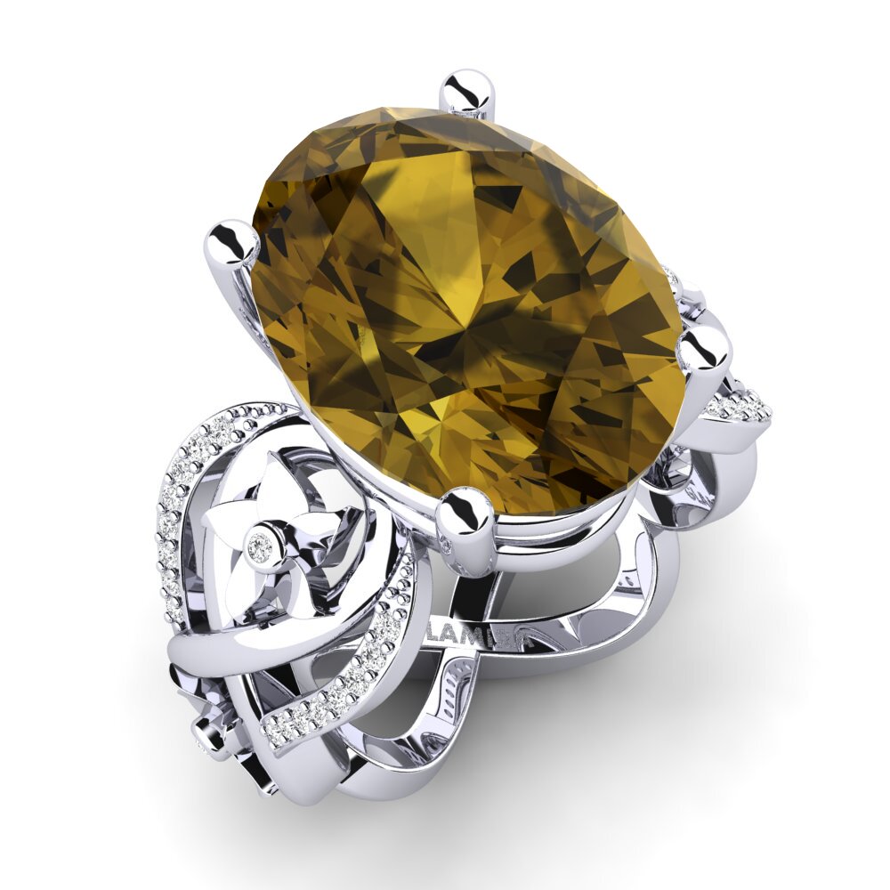 White Silver Brown Zircon Ring Nella