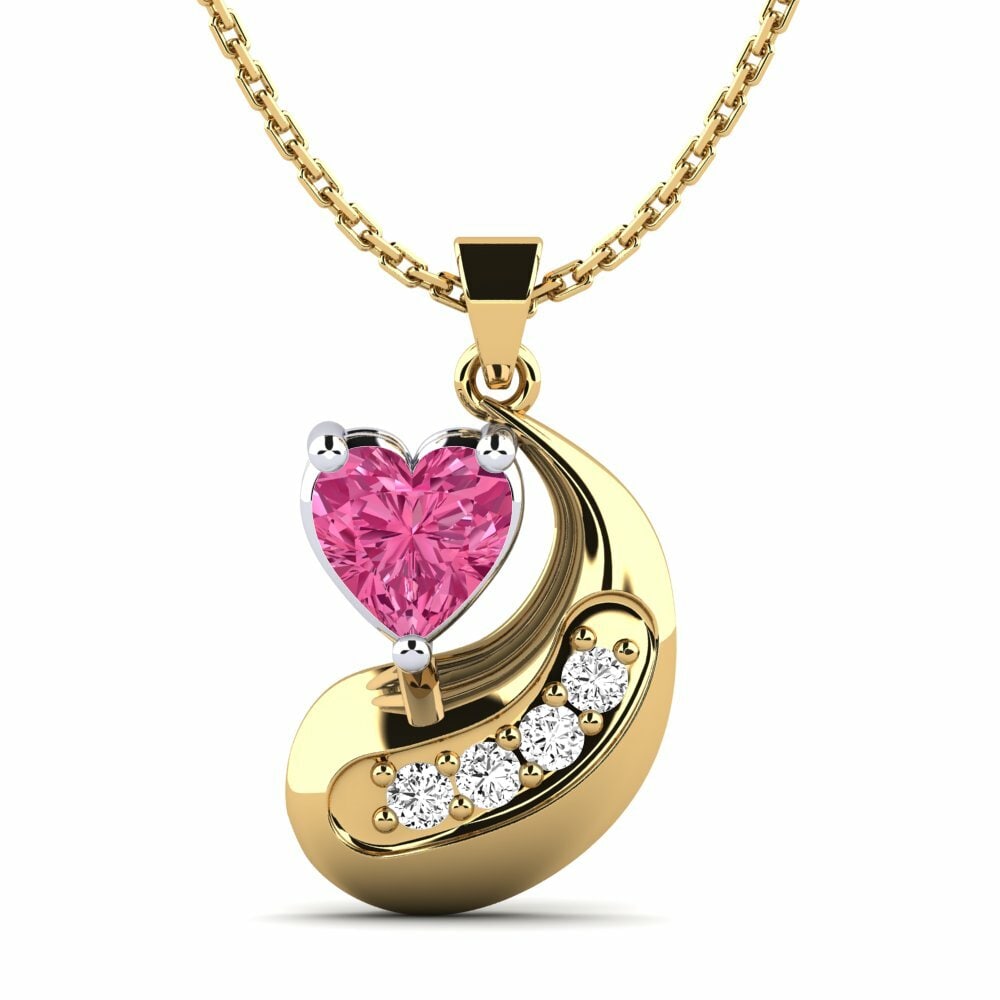 Vàng-Trắng 9K Đá Tourmaline Hồng / Bích tỷ Mặt dây chuyền nữ Nellora