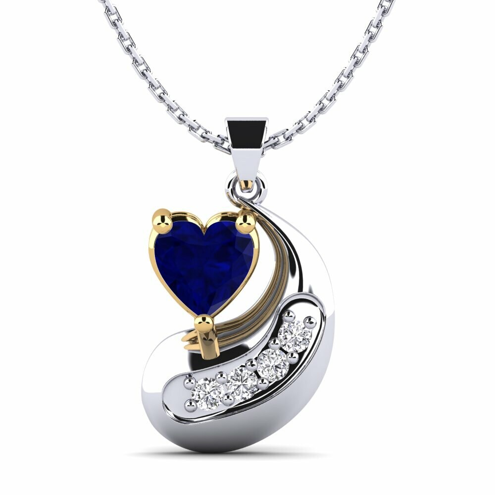 Vàng Trắng-Vàng 9K Đá Sapphire Mặt dây chuyền nữ Nellora