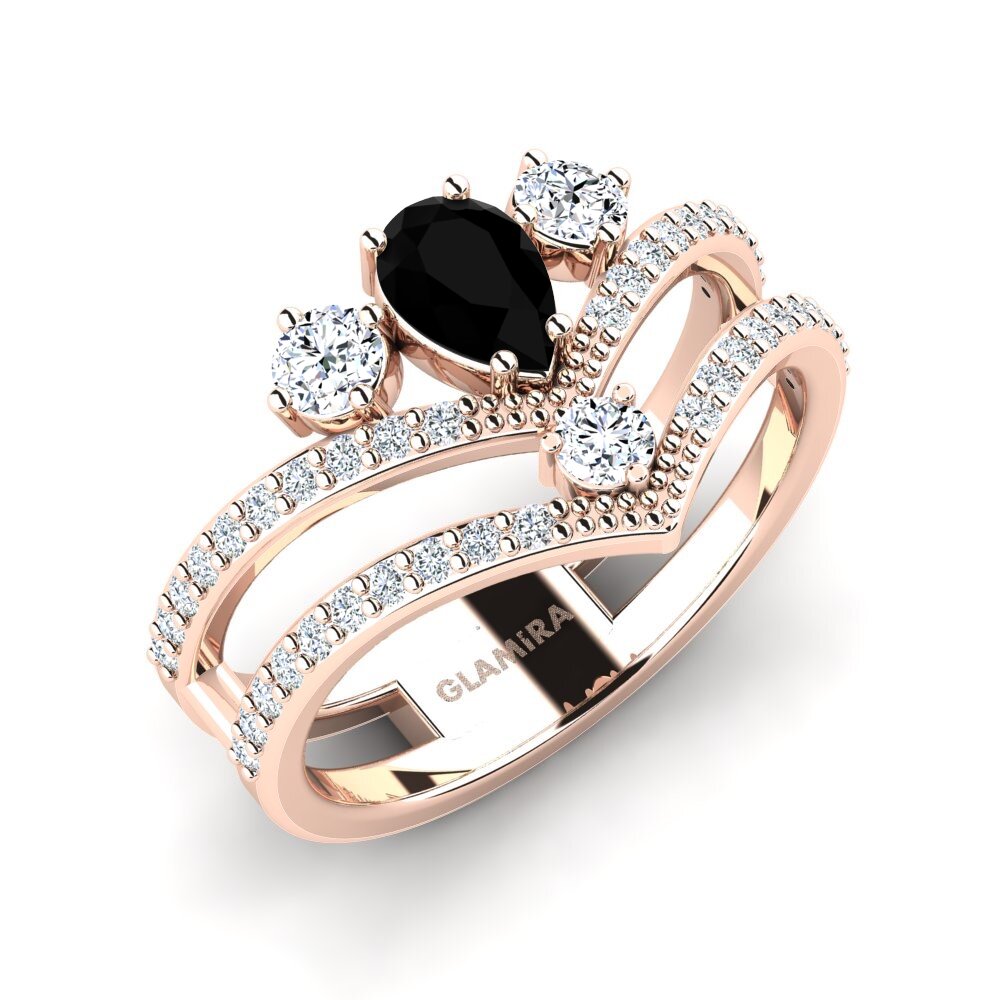Oro Rosso 585 Diamante Nero Anello da donna Nene