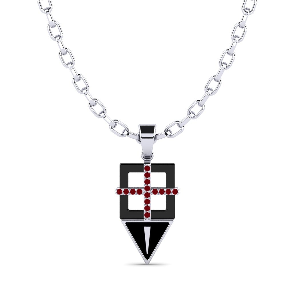 9ct White Gold Red Zirconia Men's Pendant Neoma