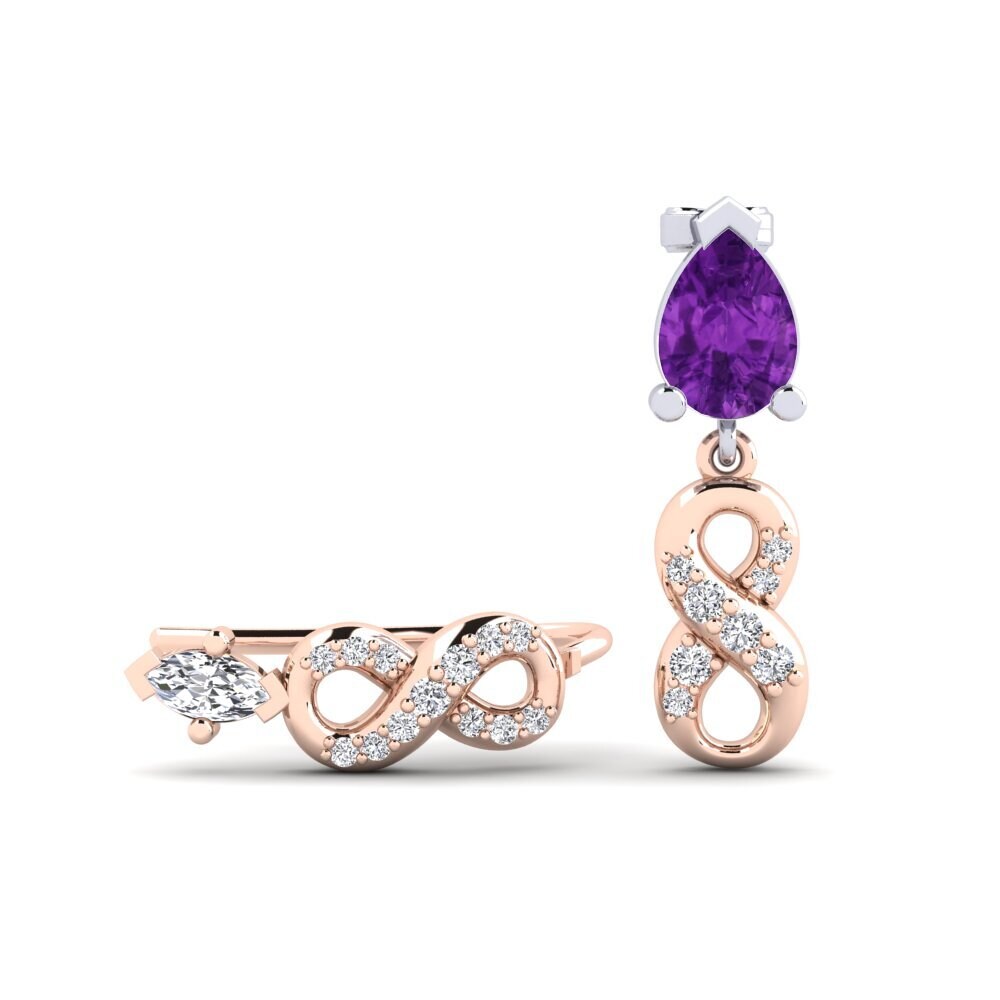 18ct Rose & White Gold Amethyst Women's Earring Nestlove Set