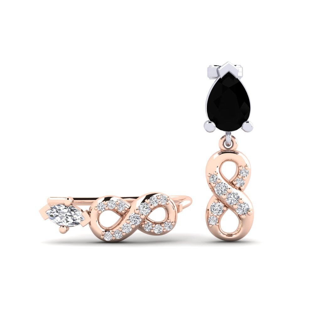 9ct Rose & White Gold Black Onyx Women's Earring Nestlove Set