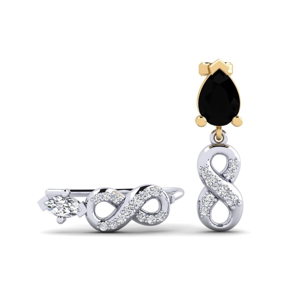 9ct White & Yellow Gold Black Onyx Women's Earring Nestlove Set