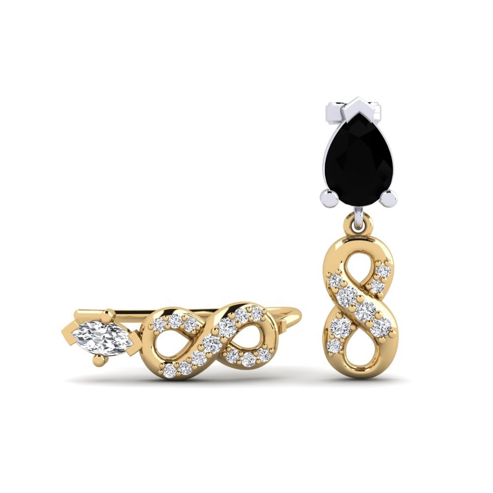 9ct Yellow & White Gold Black Onyx Women's Earring Nestlove Set