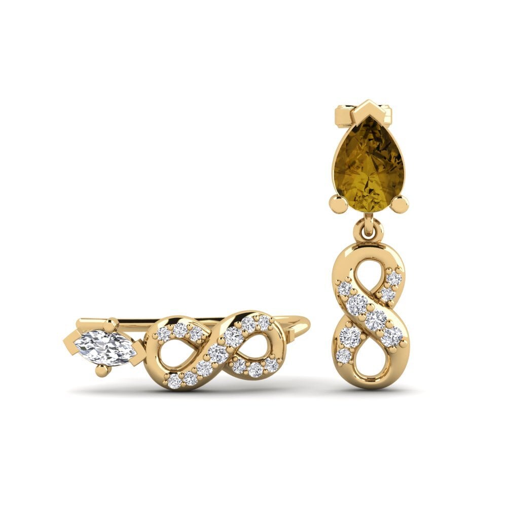 18ct Yellow Gold Brown Zircon Women's Earring Nestlove Set