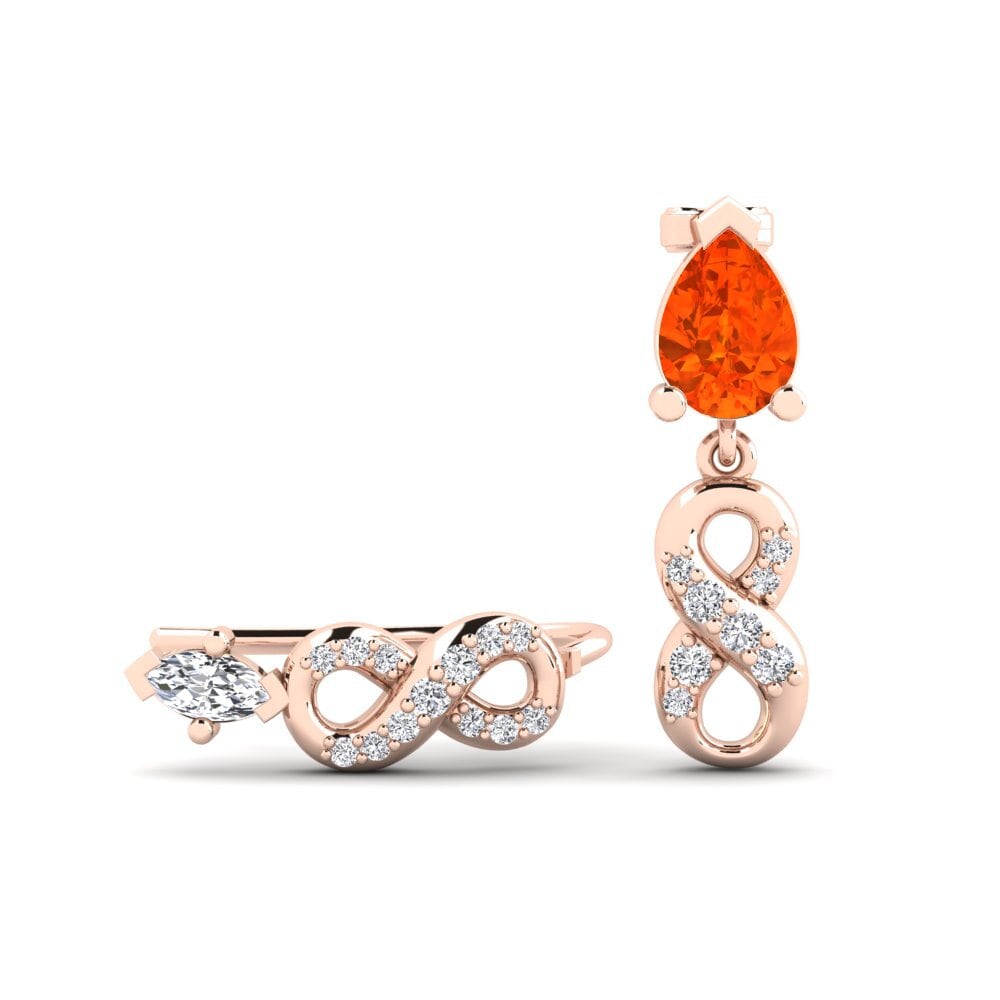 9ct Rose Gold Fire Opal Women's Earring Nestlove Set