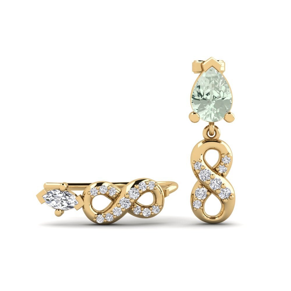 18ct Yellow Gold Green Amethyst Women's Earring Nestlove Set