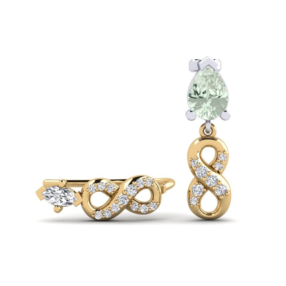 18ct Yellow & White Gold Green Amethyst Women's Earring Nestlove Set