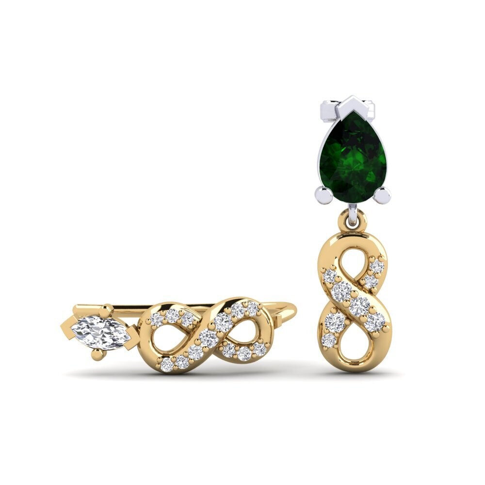 9ct Yellow & White Gold Green Tourmaline Women's Earring Nestlove Set