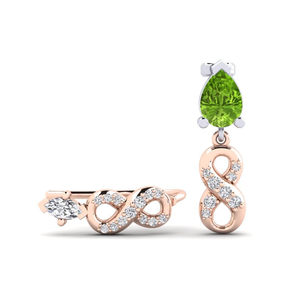 9ct Rose & White Gold Peridot Women's Earring Nestlove Set