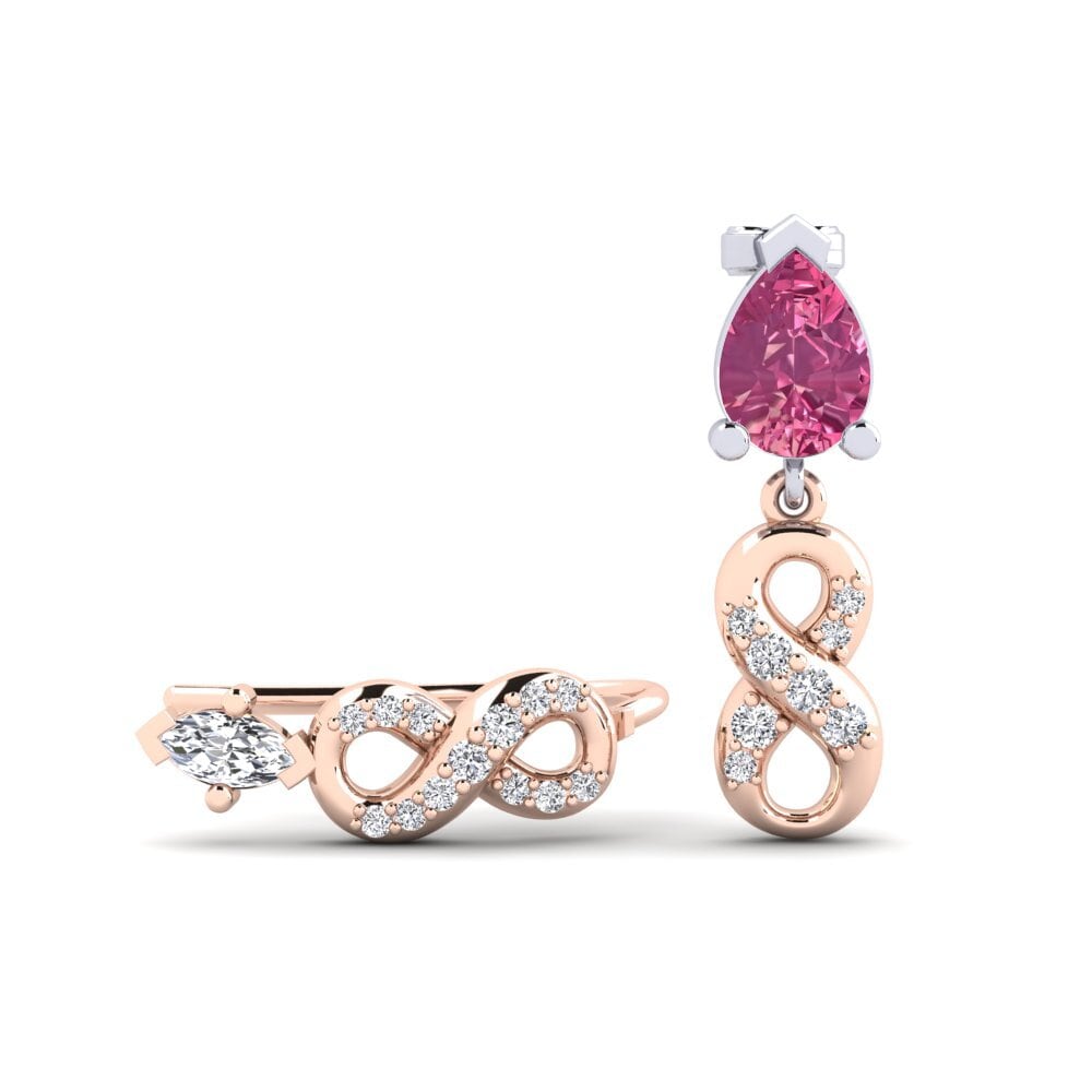 9ct Rose & White Gold Pink Tourmaline Women's Earring Nestlove Set