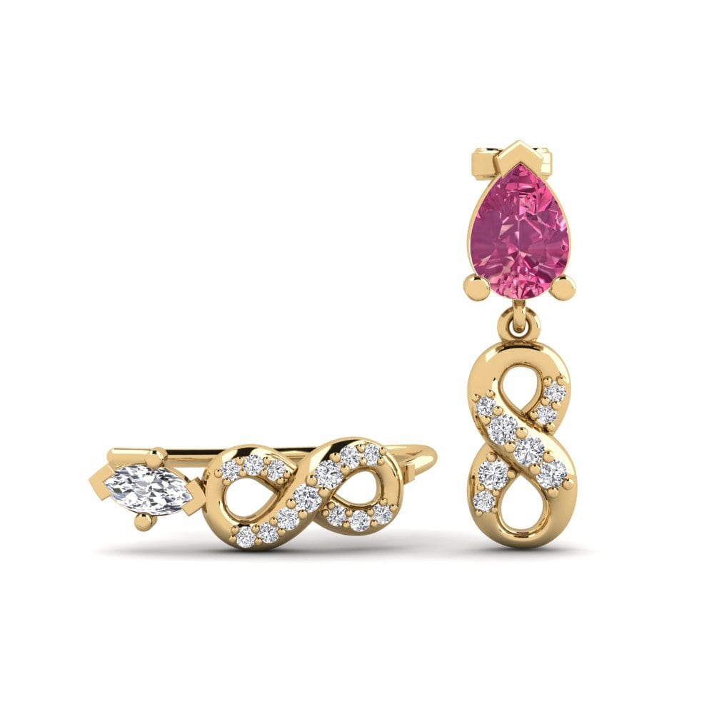 18ct Yellow Gold Pink Tourmaline Women's Earring Nestlove Set