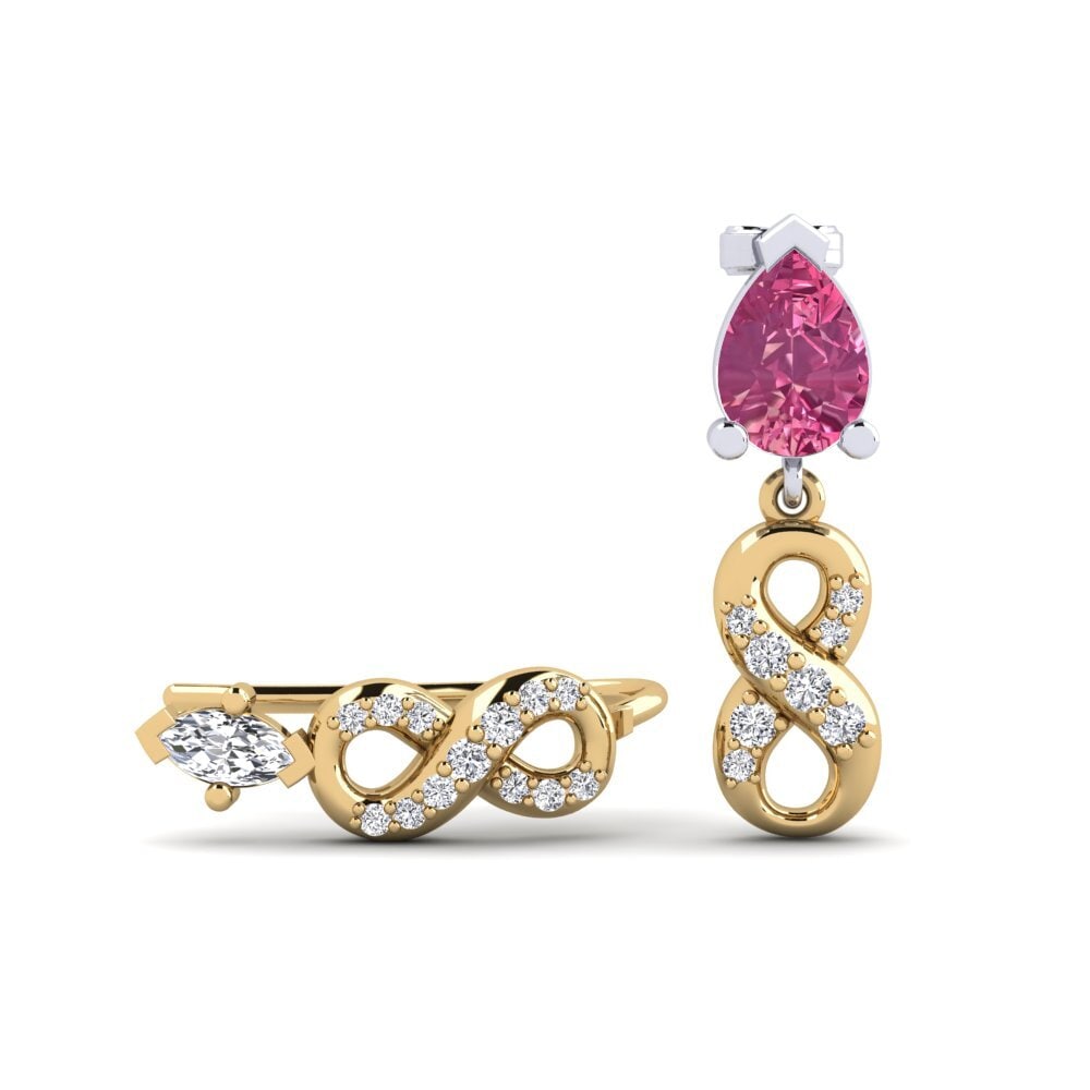 18ct Yellow & White Gold Pink Tourmaline Women's Earring Nestlove Set