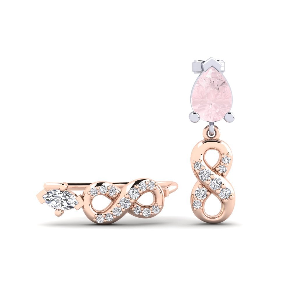 9ct Rose & White Gold Rose Quartz Women's Earring Nestlove Set