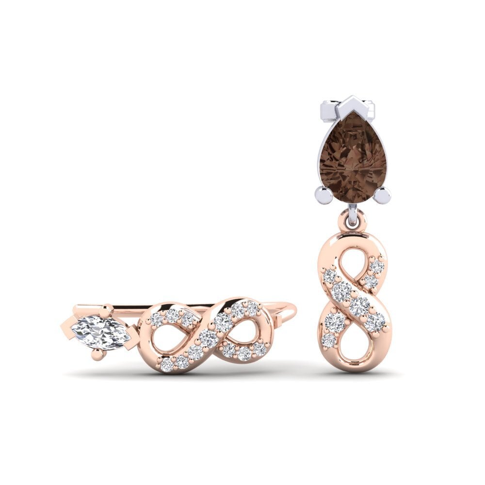 9ct Rose & White Gold Smoky Quartz Women's Earring Nestlove Set