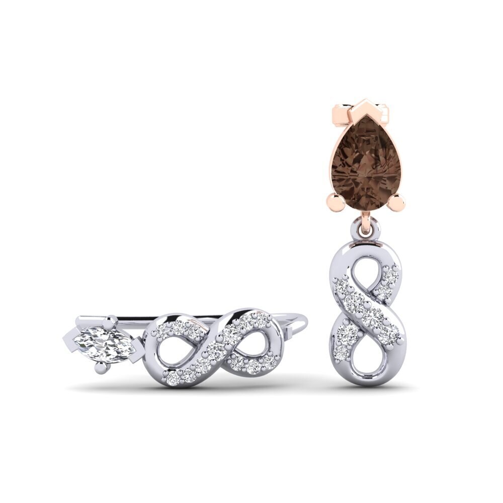 9ct White & Rose Gold Smoky Quartz Women's Earring Nestlove Set