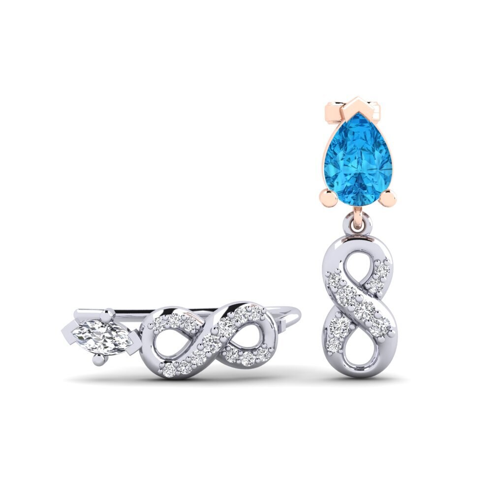 9ct White & Rose Gold Blue Topaz Women's Earring Nestlove Set